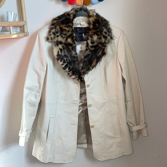 Vintage Terry Lewis Leather Coat - Cheetah print fur trim - Picture 1 of 8